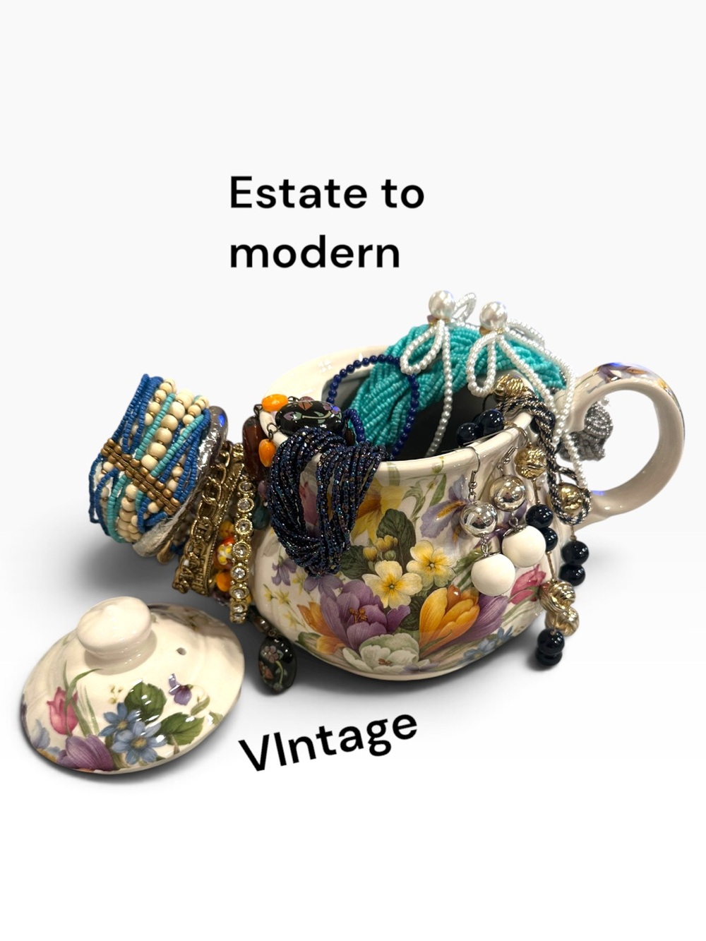 Estate to modern Jewlery in a Sadler England Ceramic Floral Teapot